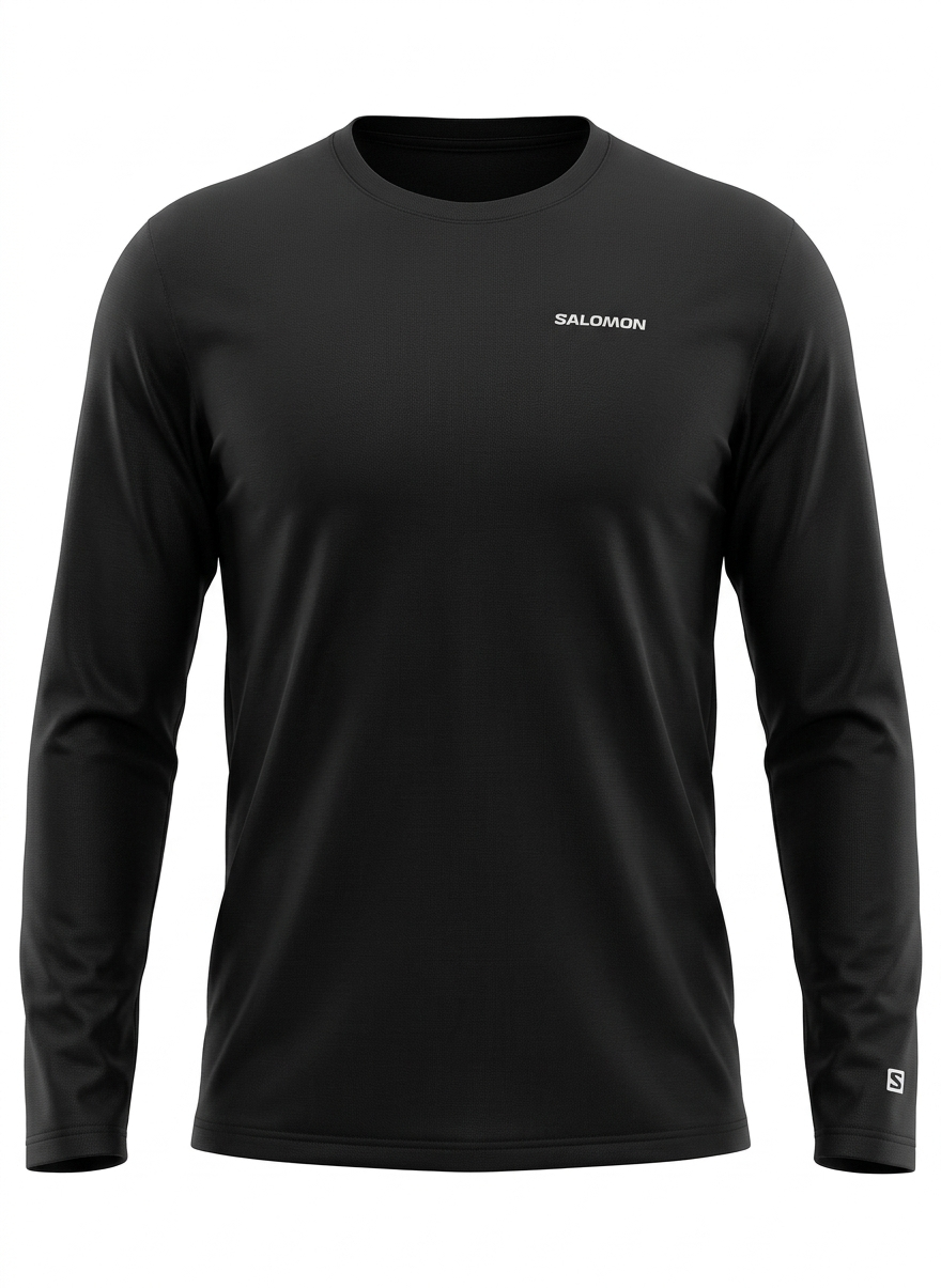 Salomon Chest Logo LS Tee // Alpine Essential — Deep Black