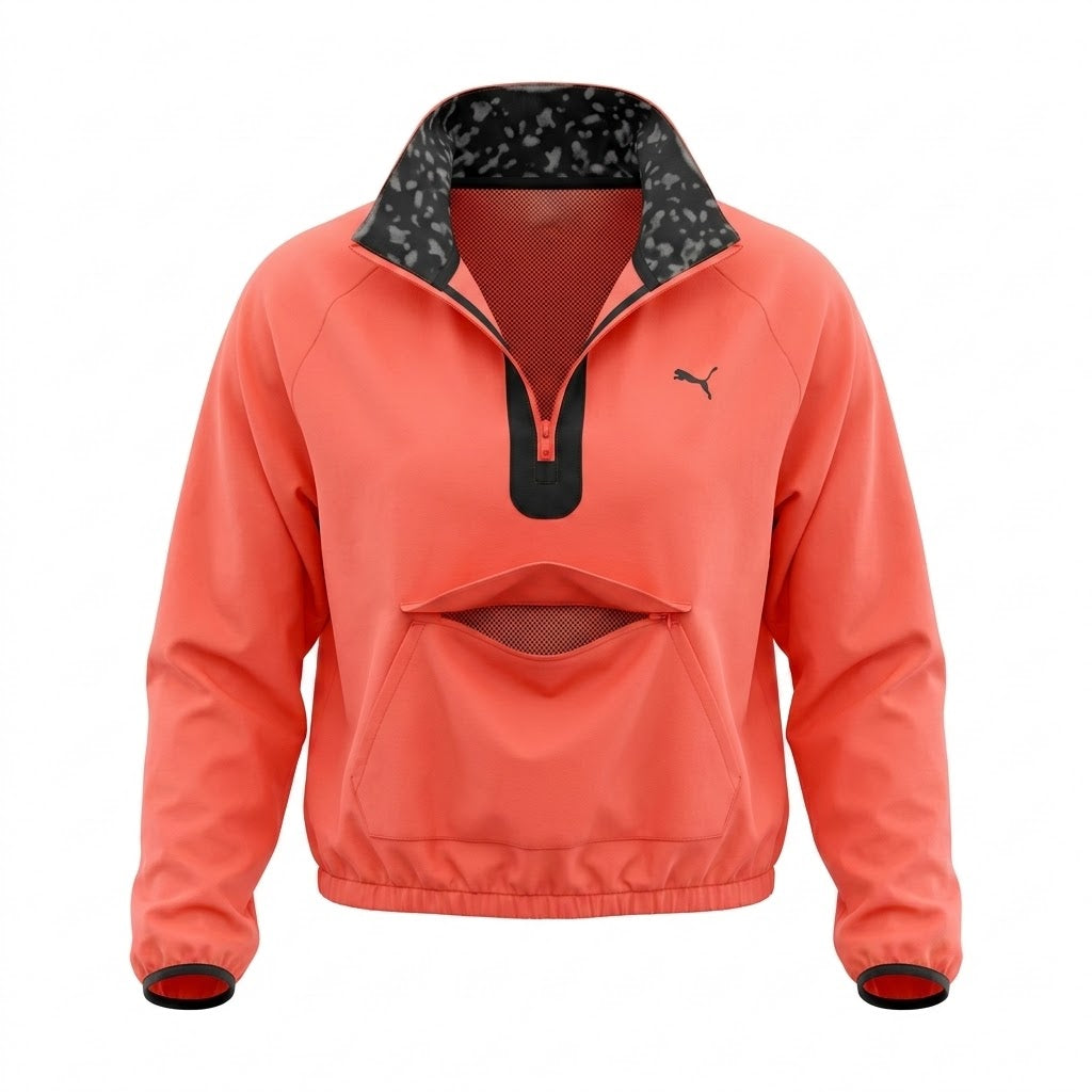Puma Half-Zip Cropped Anorak // High-Vis Flow — Neon Coral